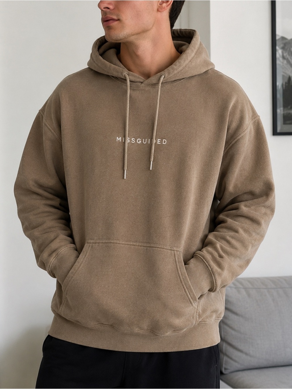 🤎 Missguided Oversized Beige Hoodie Cozy Neutral Streetwear Size S